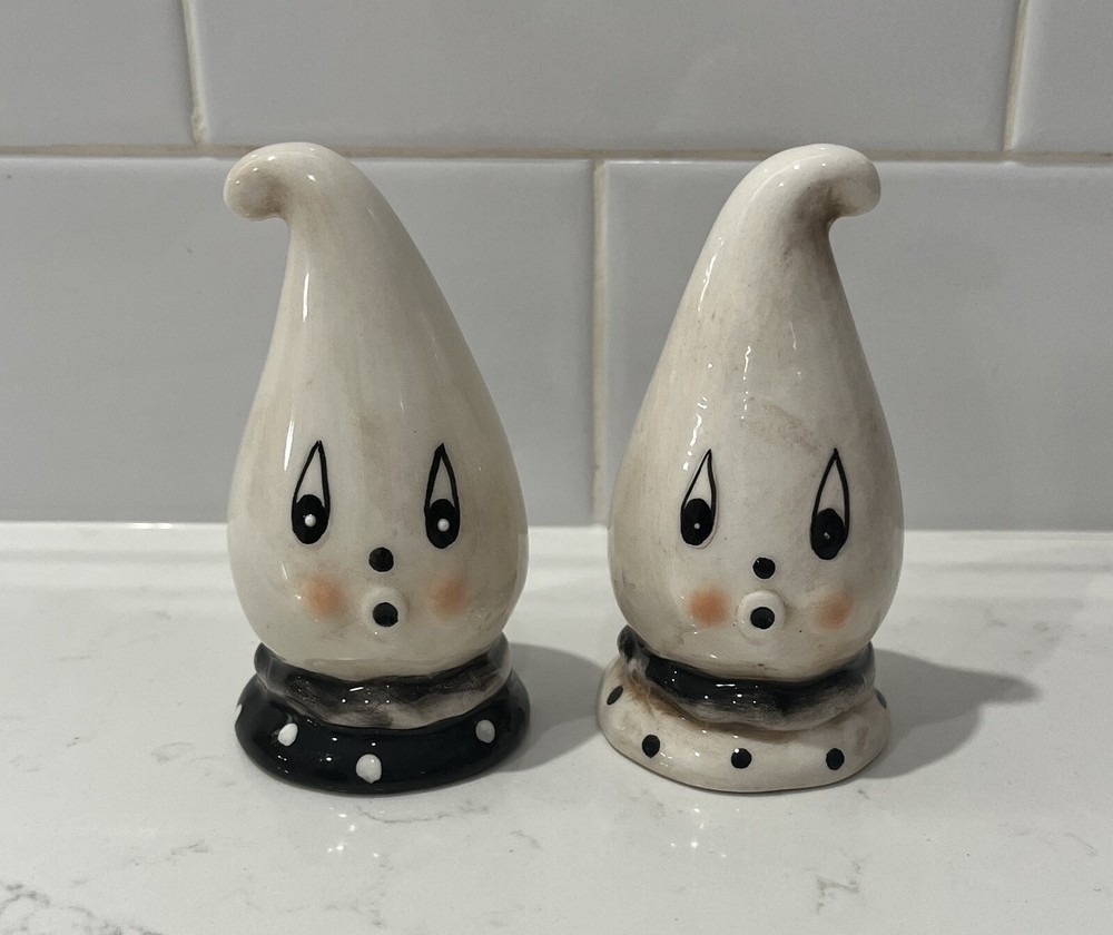 Johanna Parker Black & White Halloween Gus Ghost Salt & Pepper Shakers Set of 2