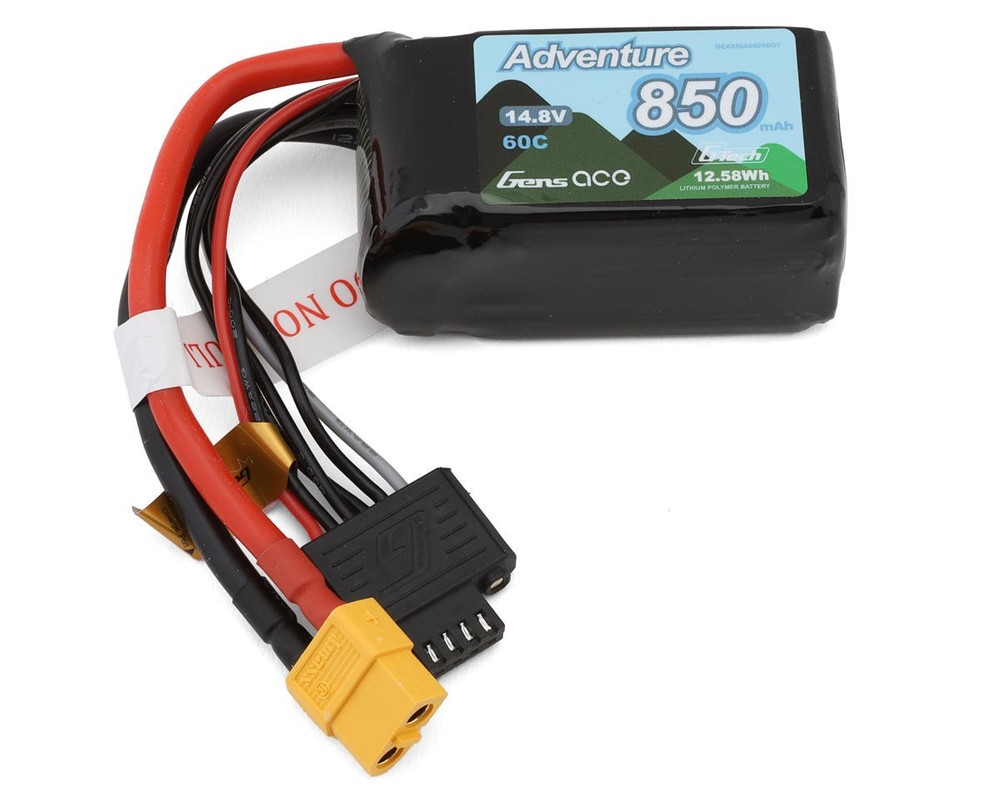 Gens Ace 4S 60C G-Tech Adventure LiPo Battery (14.8V/850mAh) w/XT60 Connector🌟✨25 Years on eBay! 250,000+ feedback!✨🌟-image