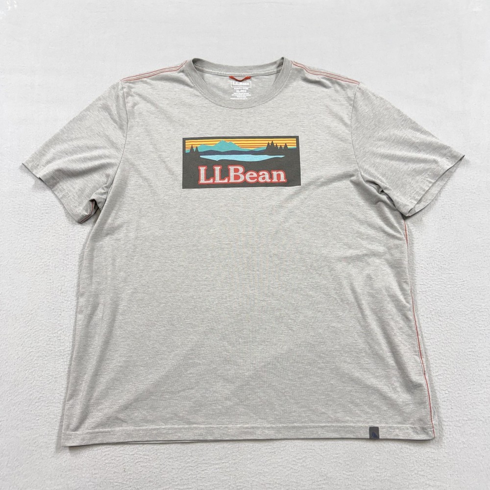 L.L.Bean Shirt Mens XL Gray Mountain Logo Graphic Tee Outdoor Hiking Tagless