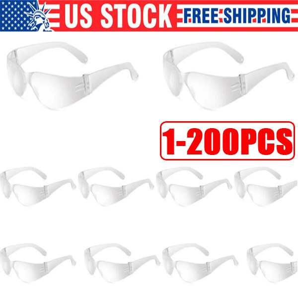 200Pack Protective Safety Glasses Clear Lens lot Eyewear Anti Scratch Work UV US