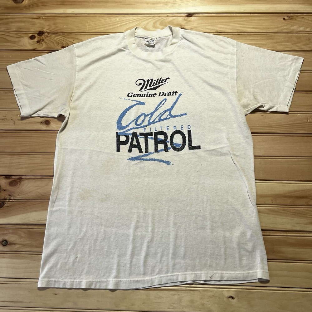 Vintage 80s 90s Miller Genuine Draft MGD Cold Filter Patrol Faded Shirt Size XL