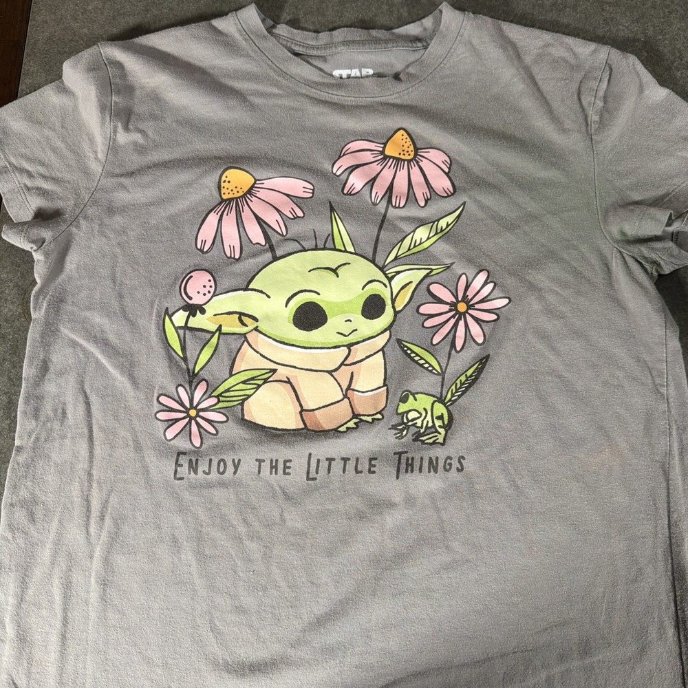 Star Wars Grogu Baby Yoda Enjoy The Little Things Graphic T Shirt Mens Large
