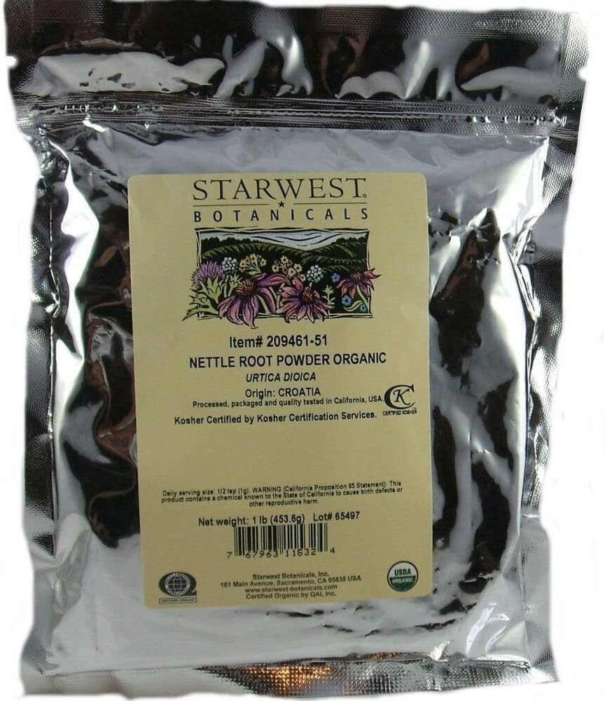Organic Nettle Root Powder, 1 lb Bag - Sustainably Sourced from Croatia