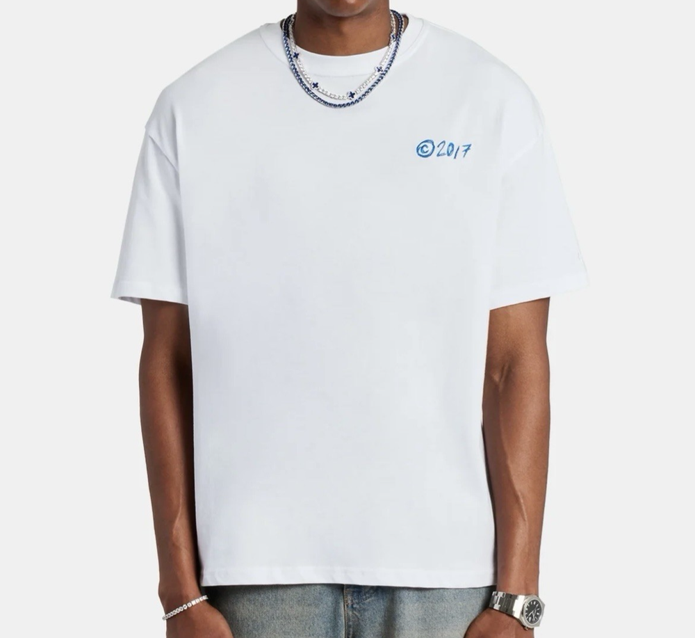 Cernucci Men’s Back Quote Oversized Tshirt Size Medium White With Blue Text New