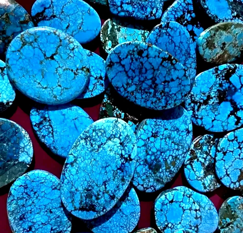 1000 Ct Lot Natural Spiderweb Turquoise Blue Certified Oval Shape Loose Gemstone