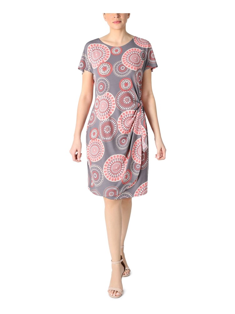 SIGNATURE BY ROBBIE BEE Womens Gray Tie Hem Jersey Pullover Dress Petites PS