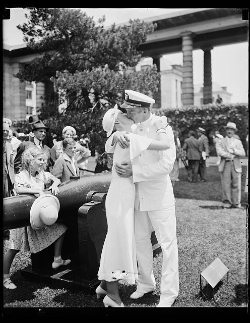 Annapolis Maryland U.S. Naval Academy 1935 Navy Officer Kissing Woman