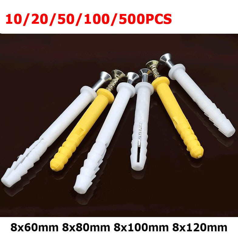 8mm Plastic Expansion Plugs +Self-tapping Screw Fixing Wall Brick Concrete Stone