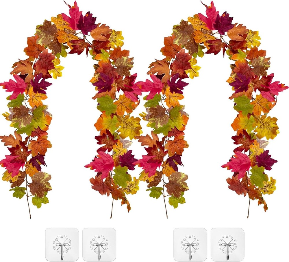 2 PCS Fall Maple Leaf Garland in Purple, Brown, Green Colors  