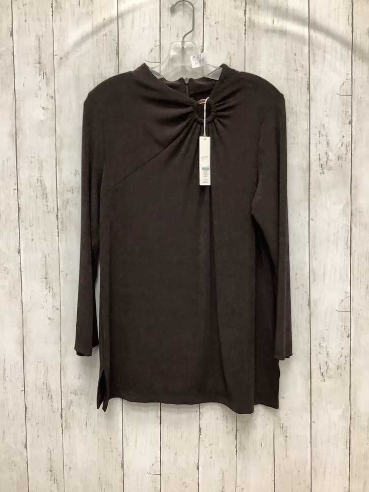 Chico's Travelers Faux Suede Long Sleeve Top  Front Ring and Twist Neck Detail