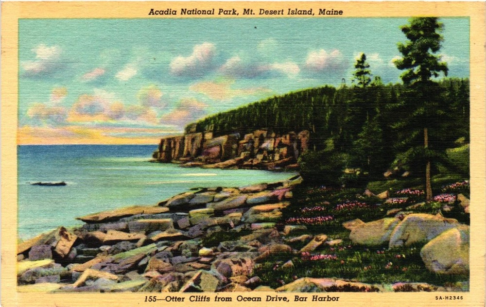 Acadia National Park Otter Cliffs Bar Harbor Maine Linen Postcard 1935-image