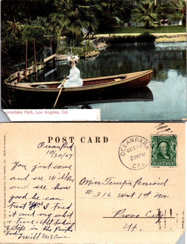 Westlake Park Los Angeles California Postcard