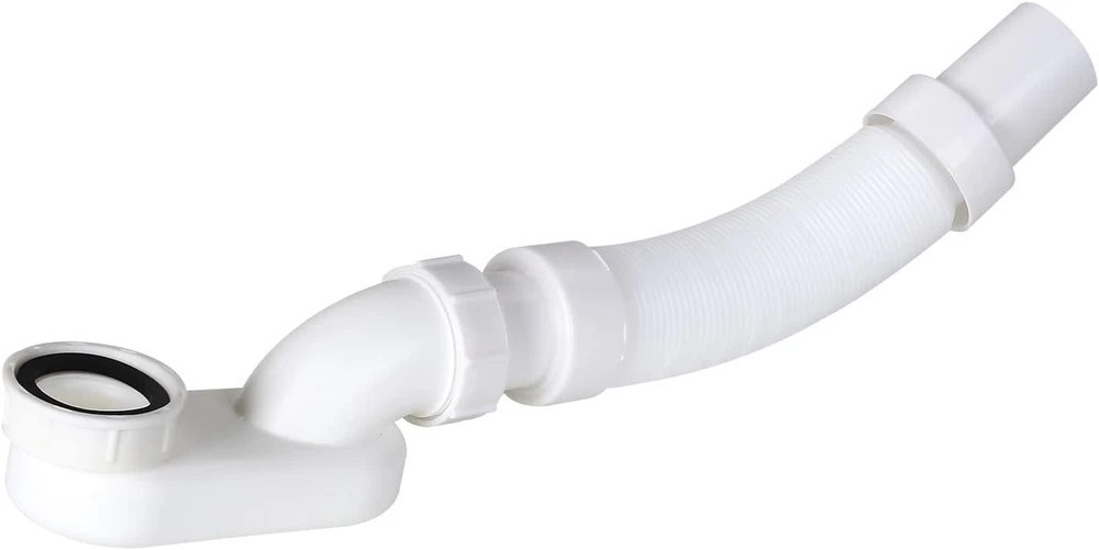 Flexible Freestanding Tub Drain Kit - Low Profile Flat P Trap for Bathtub Shower