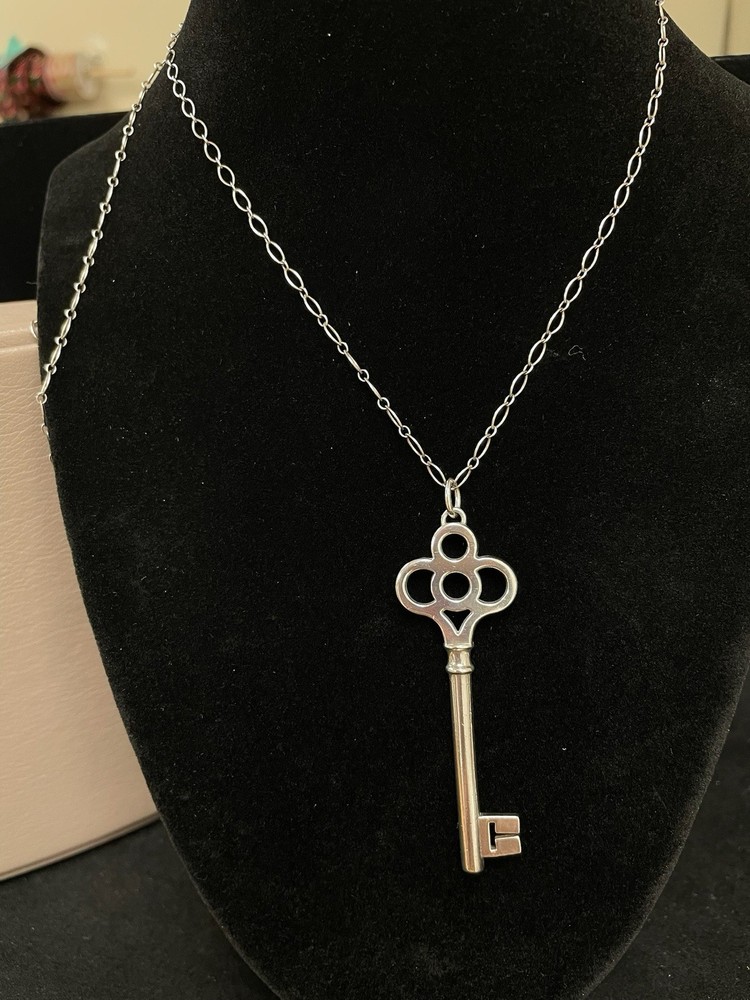 Tiffany & Co Sterling Silver 925 Crown Key Pendant with 30-Inch Chain Necklace