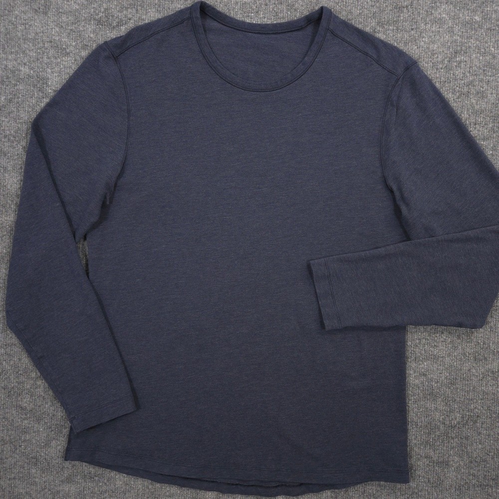 Lululemon 5 Year Basic Shirt Mens M Heathered Nautical Navy Long Sleeve Wicking