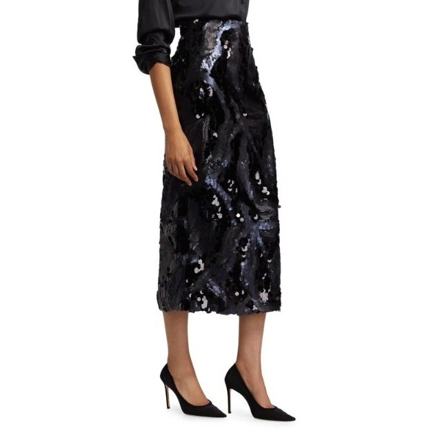 Ramy Brook Donnelly Sequined Black Midi Skirt Elegant Party Cocktail Size 0 NWT