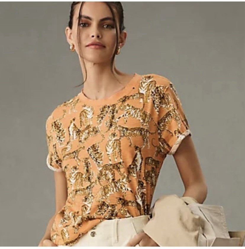 Anthropologie Maeve Big Cat Print Boxy Tee