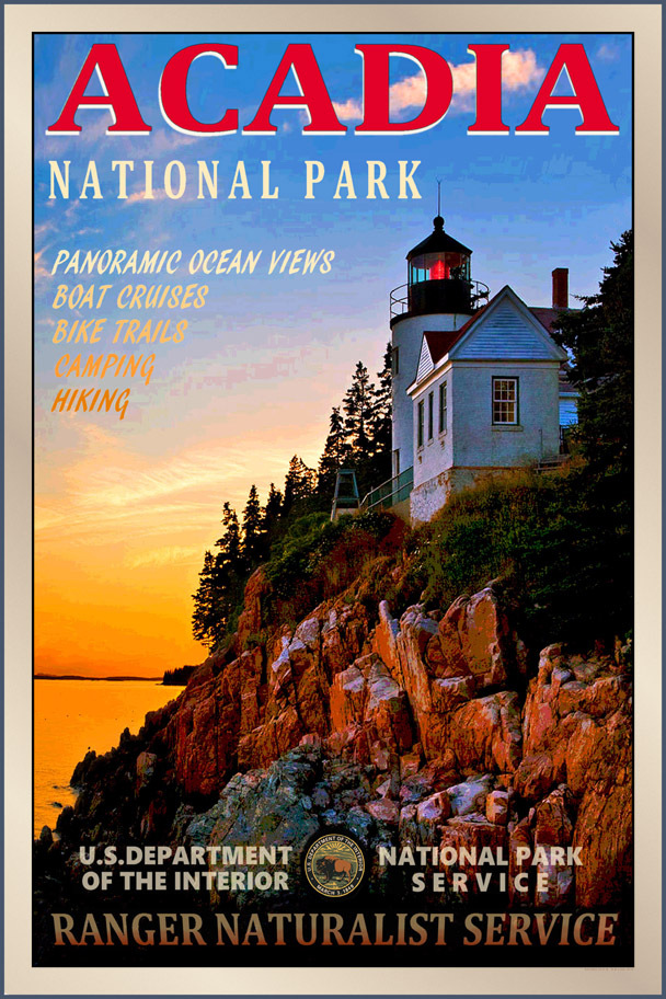 ACADIA National Park New Retro Ranger Lighthouse Poster Maine Art Print 101-image