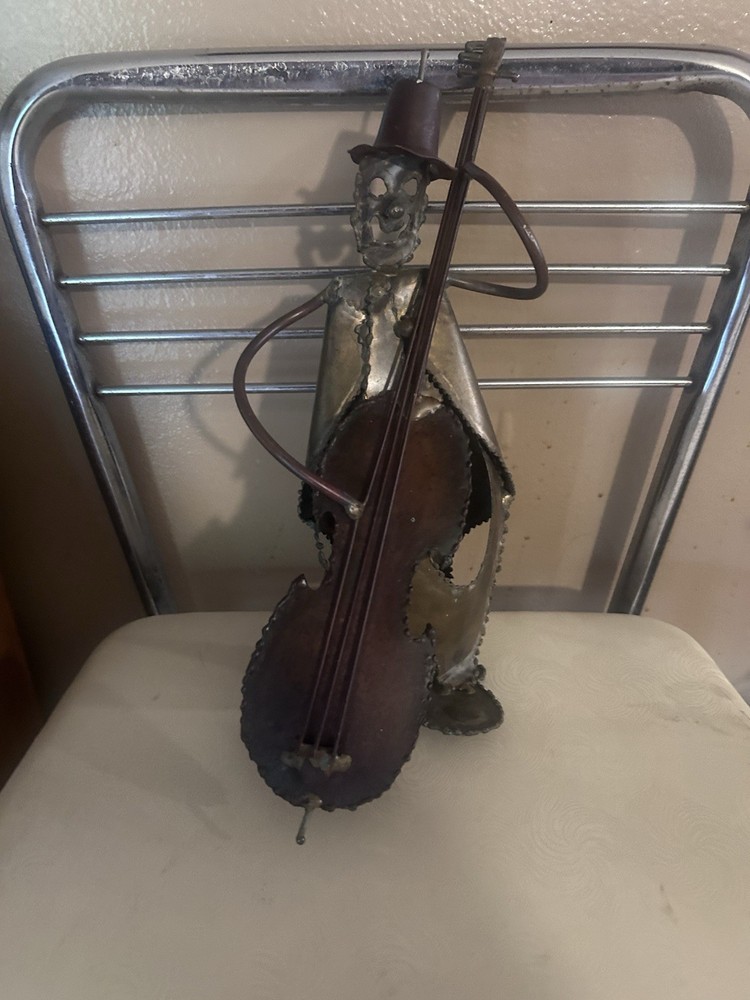 Abstract Brass Bass Player Sculpture - Metal Art Human Form Design-image