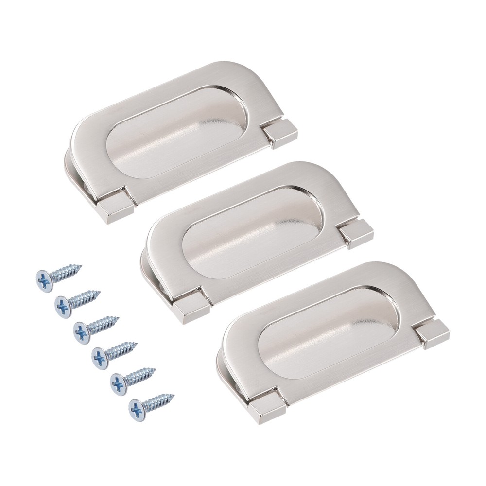 Finger Flush Pull Handle 74x34x5mm for Drawer Sliding Door Dark Silver 3pcs