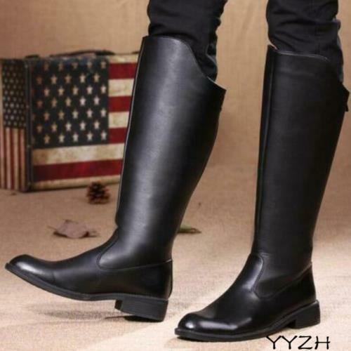 Men's Military Knee-High Leather Combat Boots with Zipper for Riding & Tactical Wear