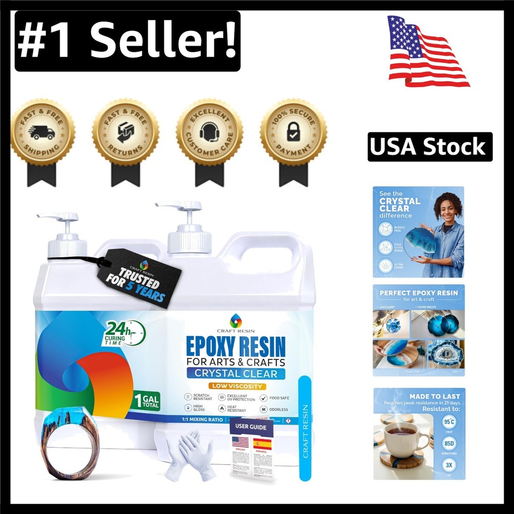 1 Gallon Crystal Clear Epoxy Resin Kit - Food Safe & UV Resistant Art Supplies