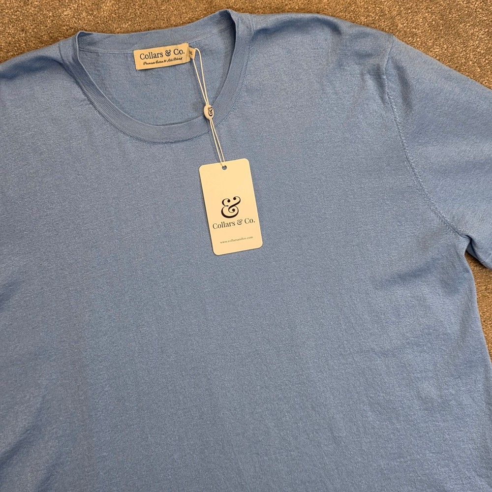 Collars and Co Men's Lucca Luxury Touch Soft Cotton Silk T-Shirt Size 2XL Blue