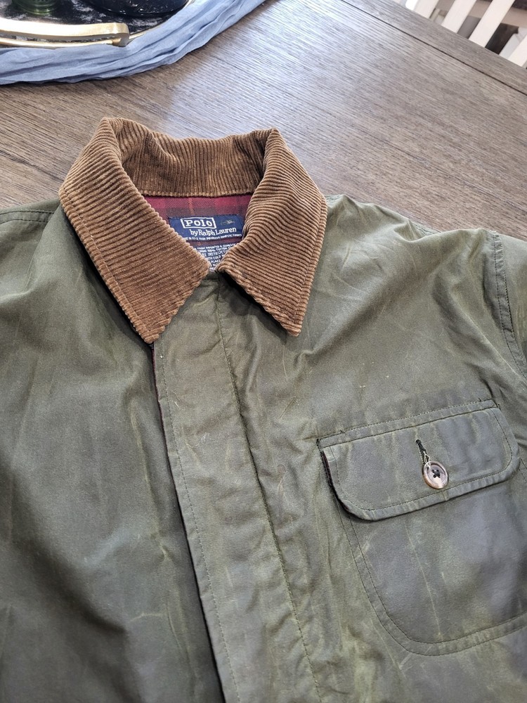 Rare 80s Ralph Lauren Polo Canvas Hunting Jacket Corduroy Trim XL DISTRESSED