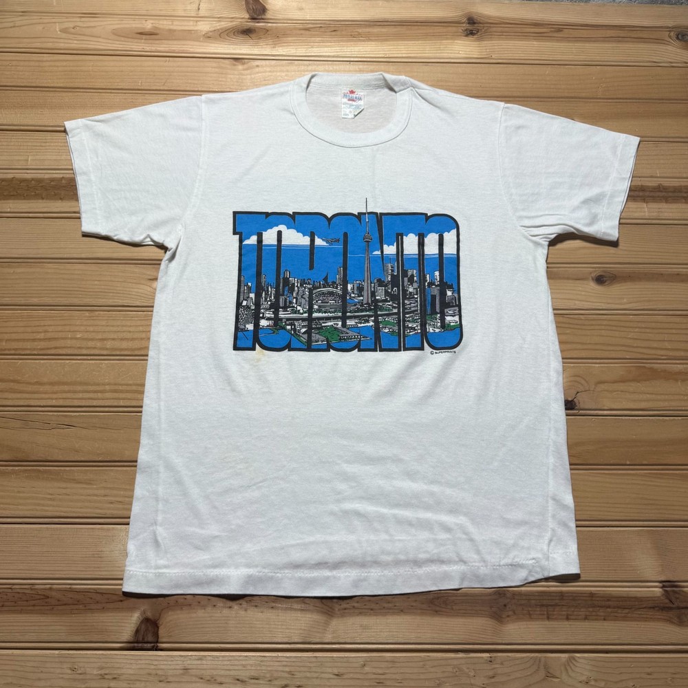 Vintage 90s Toronto City Canada Skyline CN Tower Graphic Souvenir T-Shirt - XL