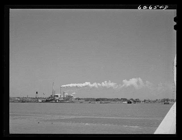 Photo:West Point Virginia Paper Mill 1941 Smokestack River View