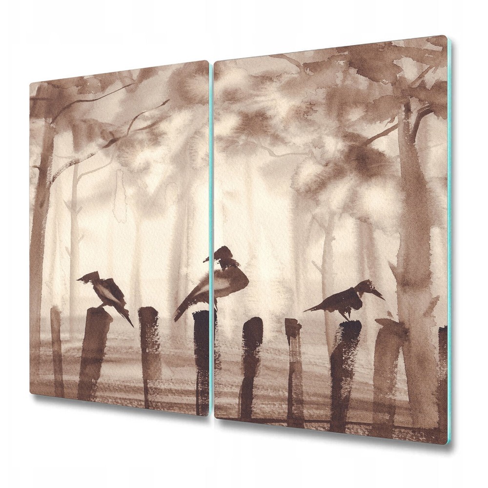 Serving Chopping Cutting Board Glass Cover Misty Forest Watercolour 2x30x52