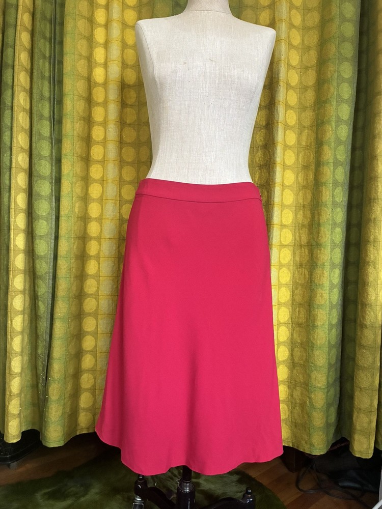 90s VINTAGE  PRADA Lipstick Red Viscose Blend Crepe Side Zip A-Line Skirt S