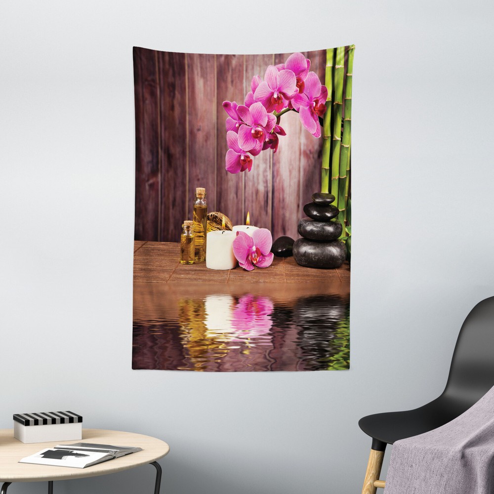 Flower Tapestry Spa Relax Candle Blossom Print Wall Hanging Decor