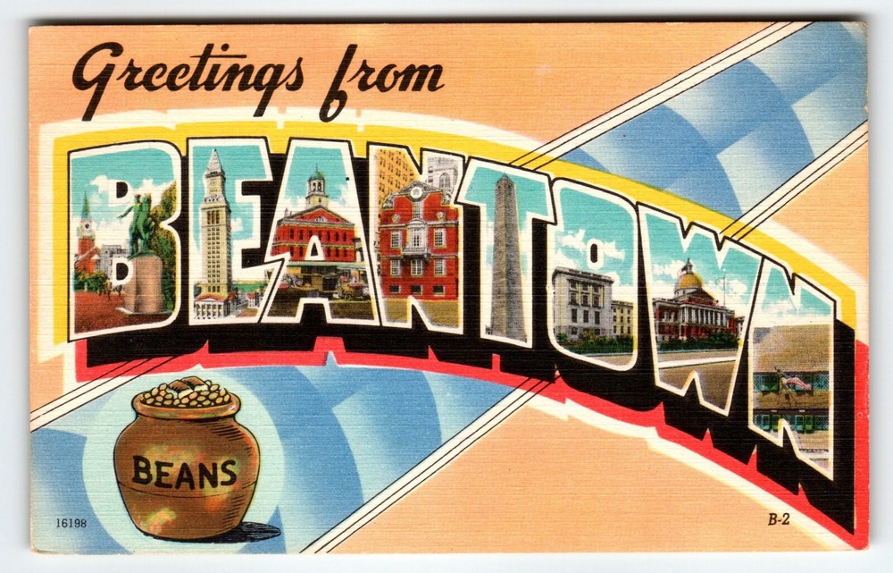 Greetings From Beantown Massachusetts Large Letter Linen Postcard Colourpicture