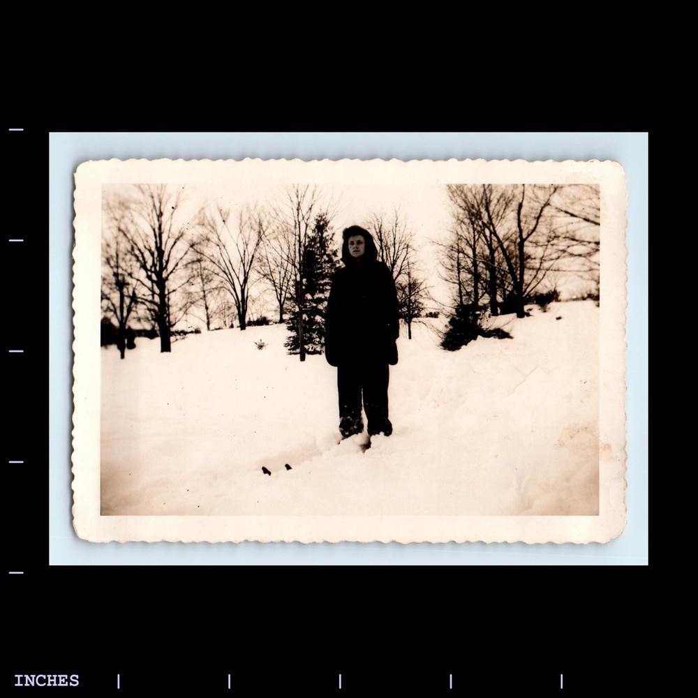 Old Vintage Photo WOMAN ON SKIS SNOW SKIING WINTER SCENE