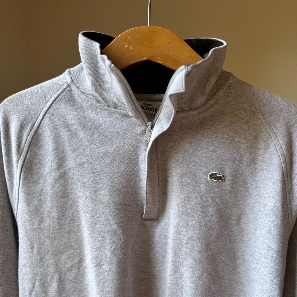 Vintage Lacoste Quarter‑Zip Sweater XL Heather Gray • Classic Croc Logo • Preppy