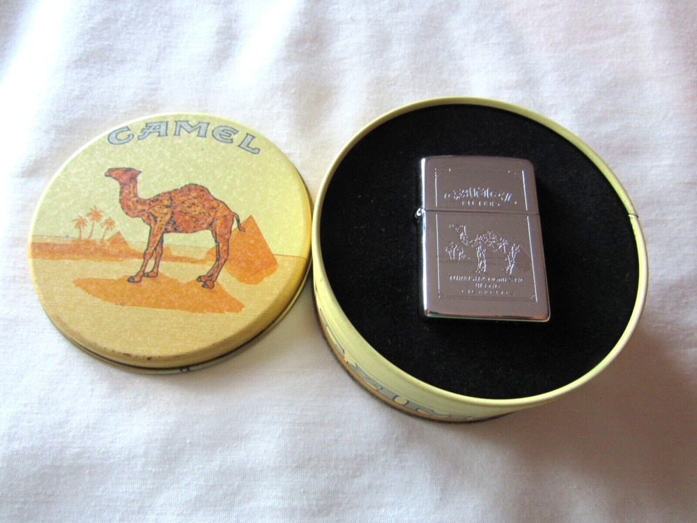 Vintage Zippo Cigarette Lighter Camel Filters Yellow Tin Dated 1995