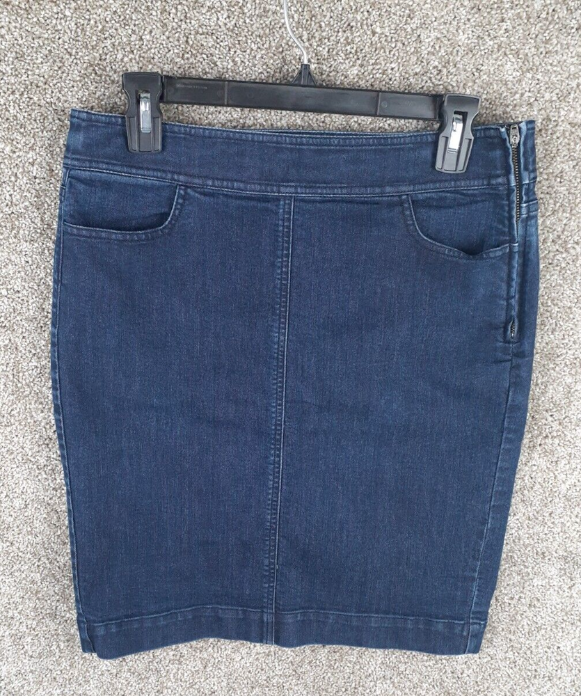 Ann Taylor LOFT Denim Skirt Women 8 Blue Pocket Side Zip Straight Stretch Casual