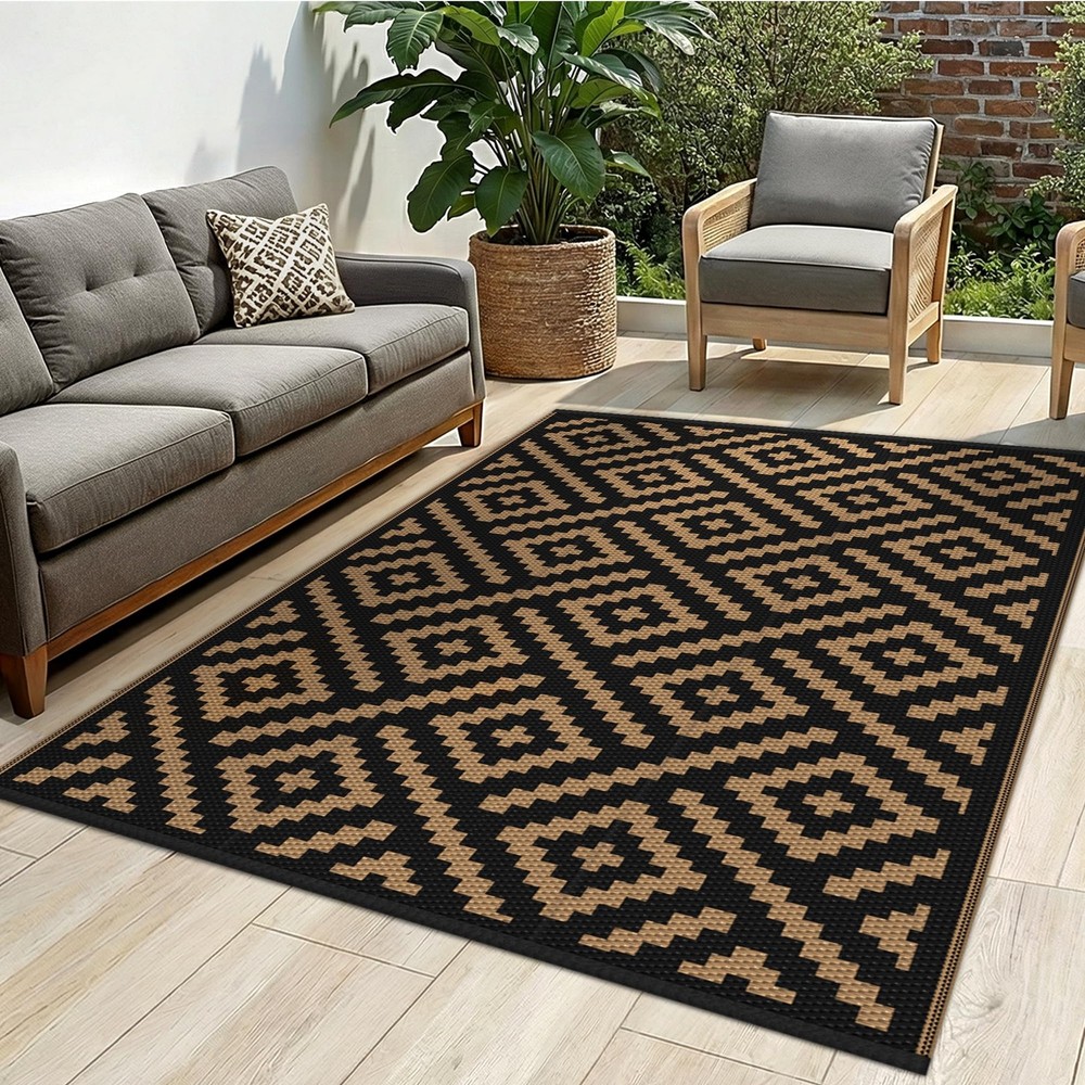 Outdoor Rug for Patio - Waterproof Plastic Straw Camping Rugs 4x6 ft, Reversi...