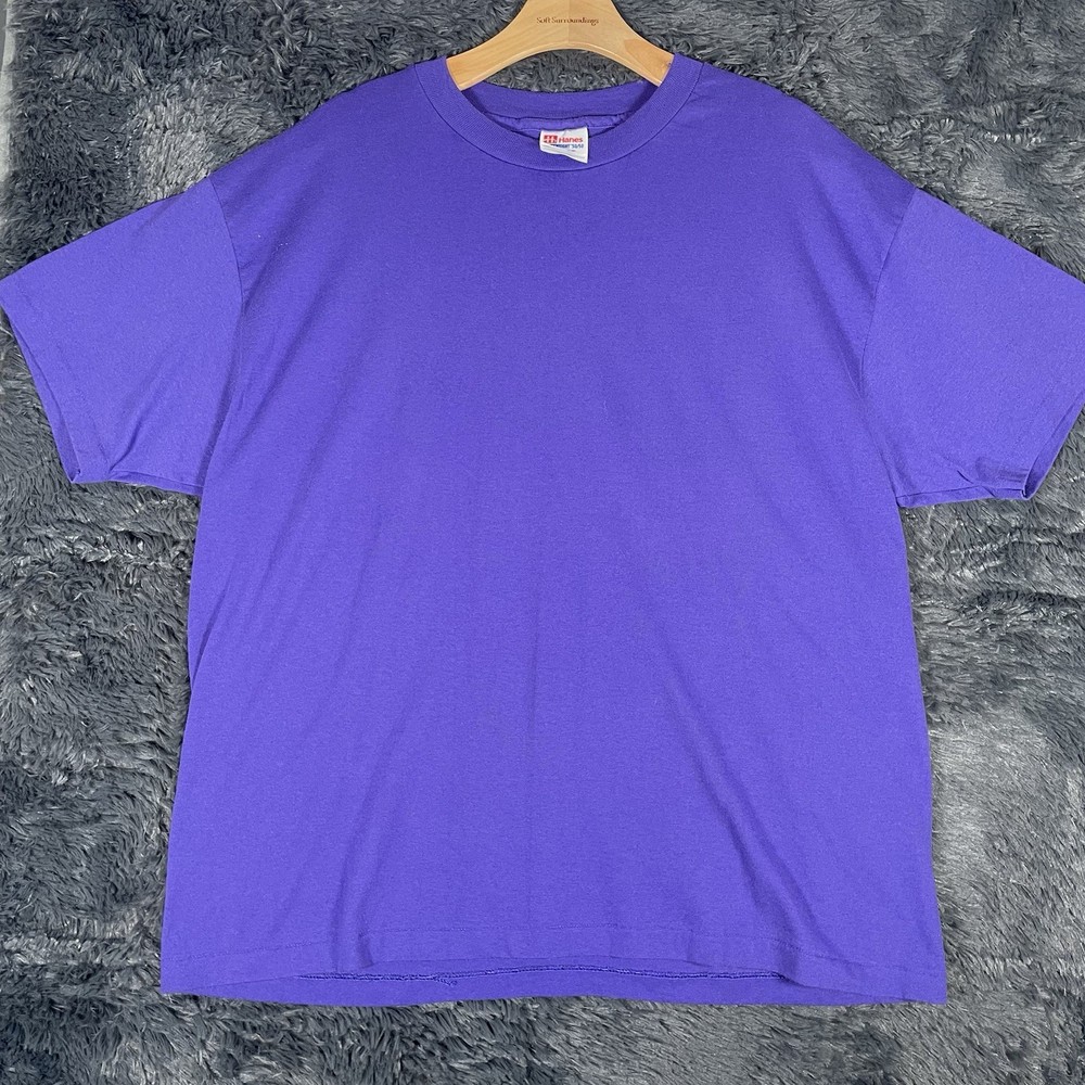 VINTAGE HANES HEAVYWEIGHT T-SHIRT MEN'S SIZE XL BLANK PURPLE SINGLE STITCH USA