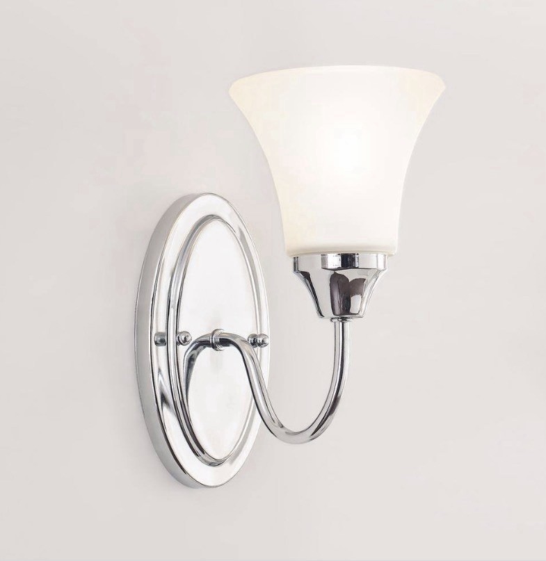 Generation Lighting 1-Light Wall Sconce Chrome White Glass Bathroom Light