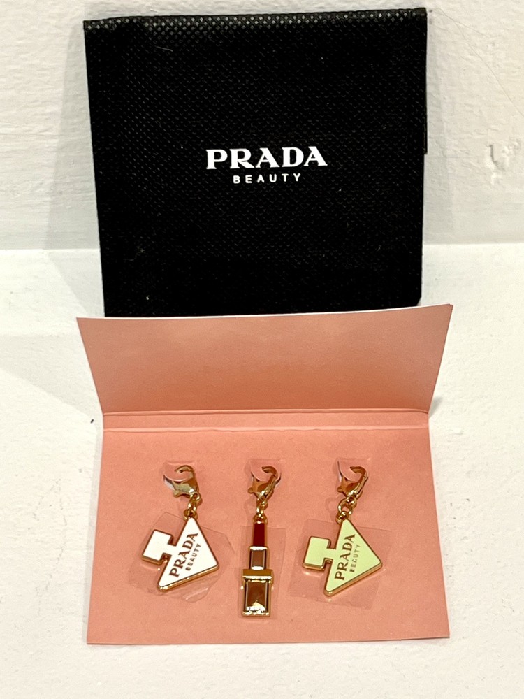 Prada Beauty 3pc Charm Set w/ Lipstick Logo Paradoxe Collector Charms/ Keychain