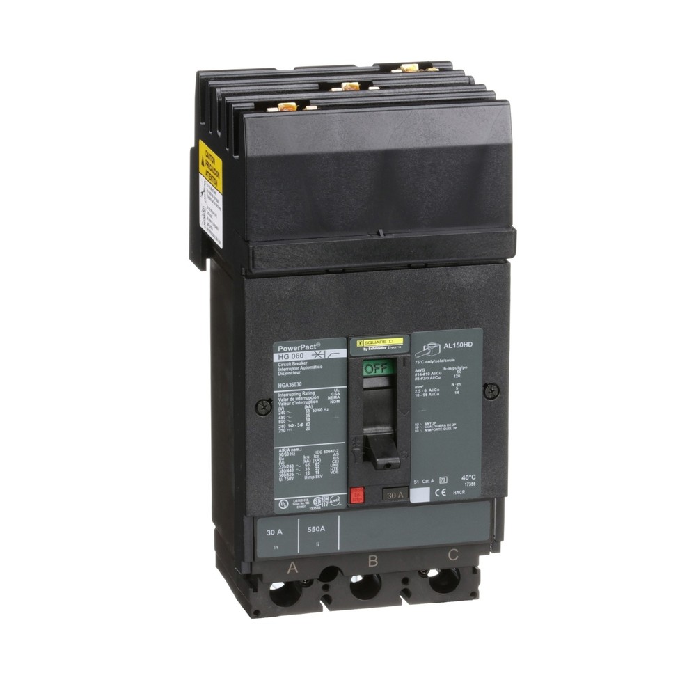 Square D HGA36030 - MCCB 30A 3P 600VAC 18kA - Molded Case Circuit Breaker