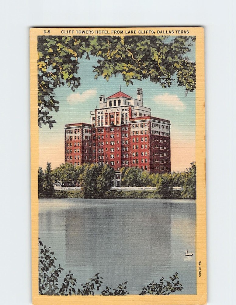 Postcard Cliff Towers Hotel From Lake Cliffs Dallas Texas