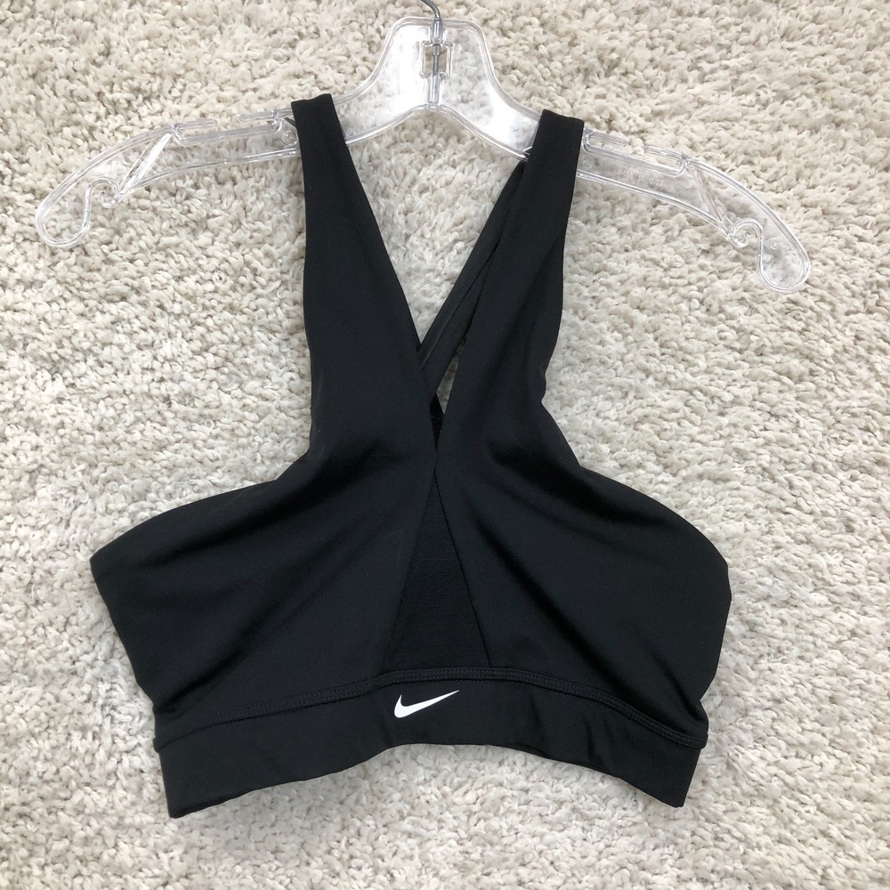 Nike Sports Bra Medium Adult Black Dri Fit Swoosh Crossback Athletic Yoga Womens