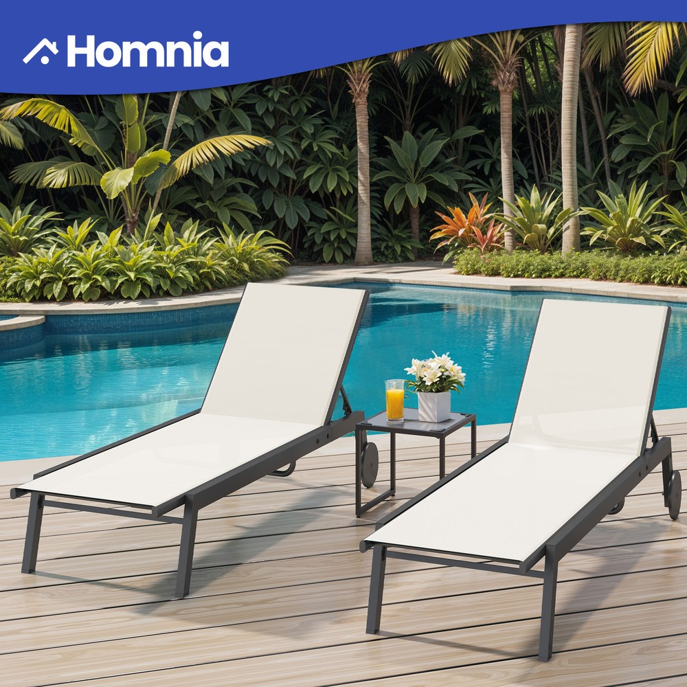 3-Pack Adjustable Aluminum Beach Lounge Chair with Side Table & Wheels