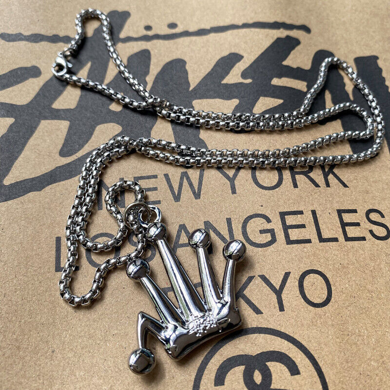 Stussy Metal Bent Crown Pendant Necklace 27in Gift Accessory