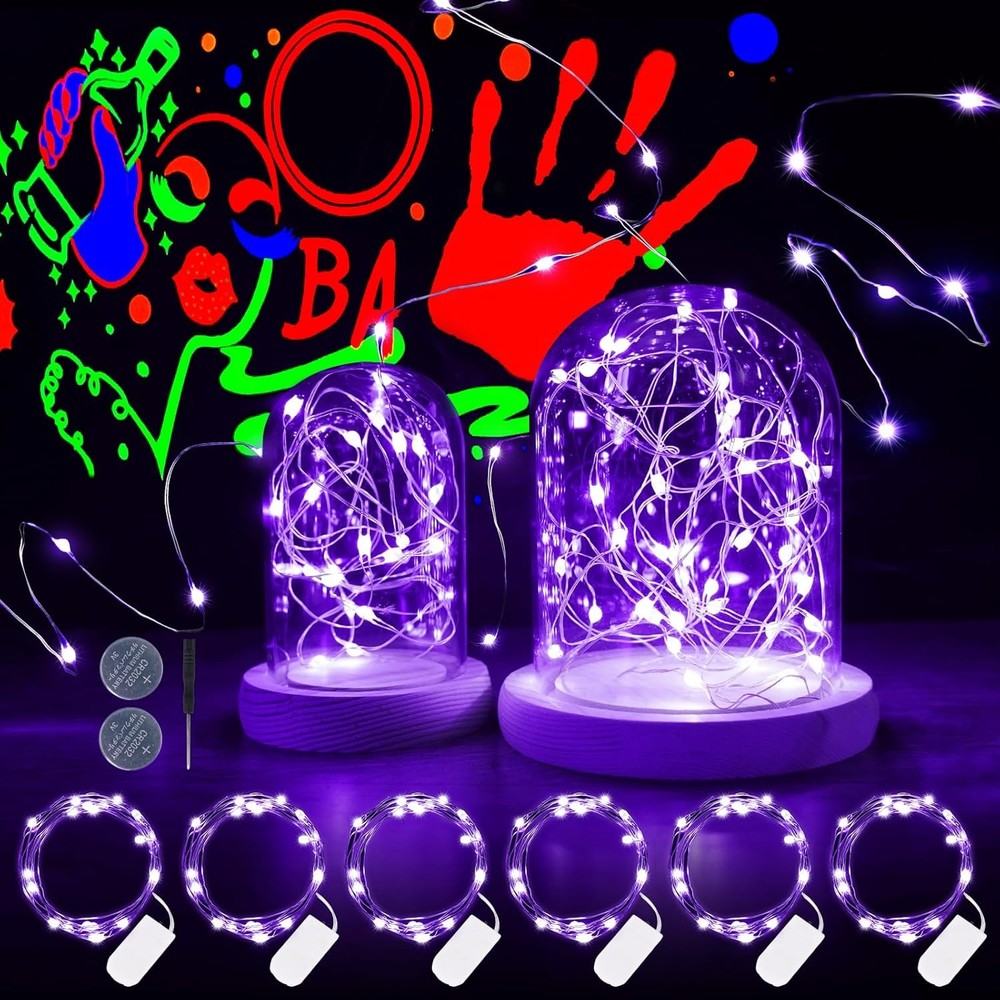 6 Pack Black Light Fairy Lights Battery Operated, 7Ft 20LED UV Black Christmas L
