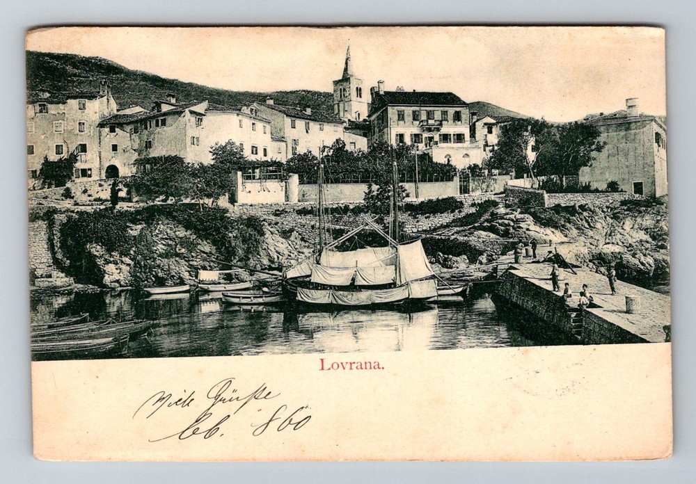 Croatia- Lovrana Historic Resort Town Kvarner Bay Old PC Vintage c1905 Postcard