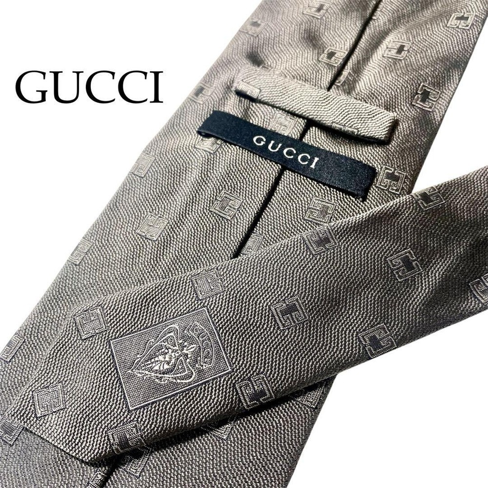 GUCCI Necktie Tie All over G Logo pattern Made in Italy Authentic 100% Silk Gray
